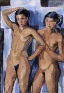Models In The Studio In Nagybanya by Vilmos Perlrott-Csaba