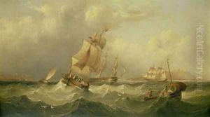Sailing Ships off the coast at Tynemouth by Henry Redmore
