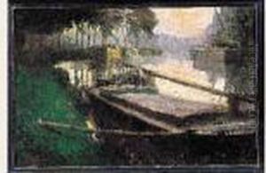 Peniches Accostees Le Long Du Canalhuile Sur Toile Signee En Bas A Gauche. by Constant Permeke