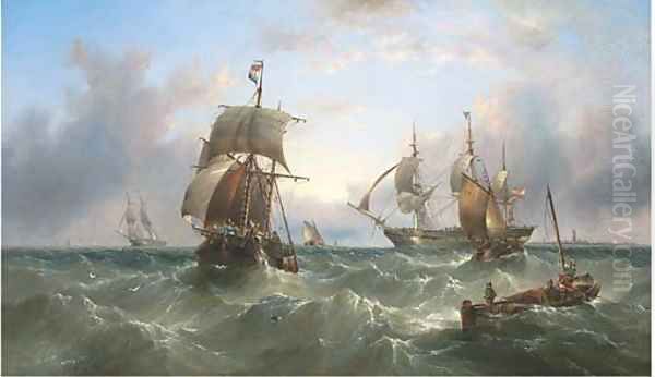 An Austrian merchantman dropping the pilot off Spurn Head, after leaving Hull - view 1