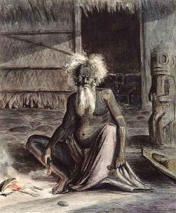 Old man of Tahiti seated near a Tiki, c.1841-48 by Maximilie Radiguet