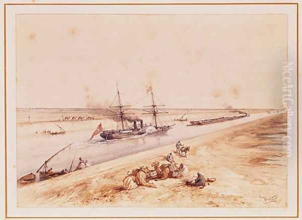 A Turkish Paddle Steamer Going Up the Suez Canal, from a souvenir album to commemorate the Voyage of Empress Eugenie 1826-1920 at the Inauguration in 1869 - view 1
