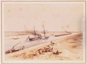 A Turkish Paddle Steamer Going Up the Suez Canal, from a souvenir album to commemorate the Voyage of Empress Eugenie 1826-1920 at the Inauguration in 1869
