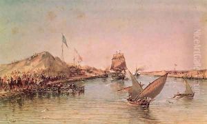 Shipping on the Suez Canal, from a souvenir album commemorating the Voyage of Empress Eugenie 1826-1920 at the Inauguration in 1869