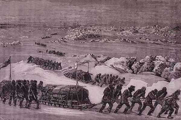 Departure of the Team from H.M.S. Alert, from Voyage a la Mer Polaire, 1875-76 - view 1