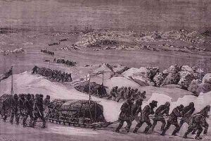 Departure of the Team from H.M.S. Alert, from Voyage a la Mer Polaire, 1875-76 by Edouard Riou