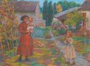 Mere Et Enfants Dans Le Jardin by Jean Misceslas Peske