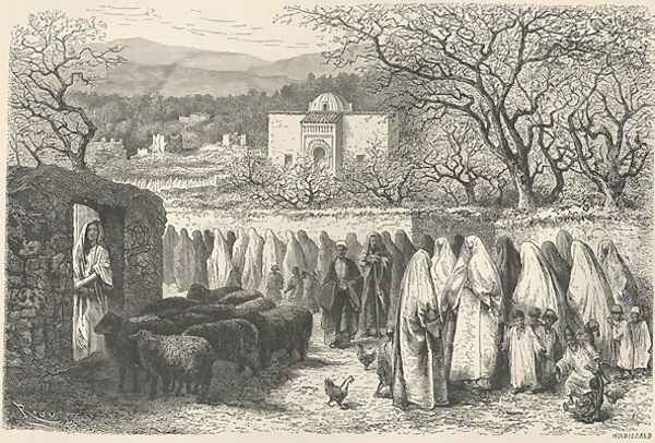 Marabout and Procession: Tlemcen, engraved by Henri Theophile Hildibrand 1824-97 - view 1