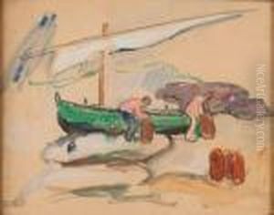 Barques En Mediterranee by Jean Misceslas Peske