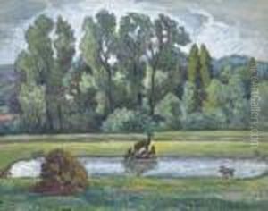 Piece D'eau Dans Un Parc by Jean Misceslas Peske