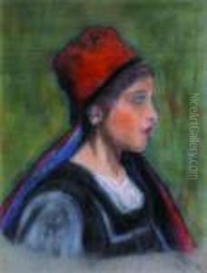 Jeune Bretonne En Buste. by Jean Misceslas Peske