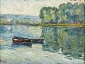 Barques Sur La Seine by Jean Misceslas Peske