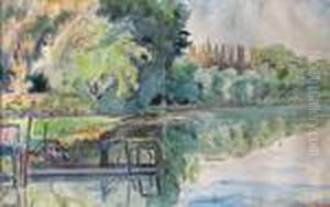 Pecheur En Bord De Riviere. by Jean Misceslas Peske