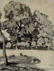Vaches Dans Un Pre by Jean Misceslas Peske