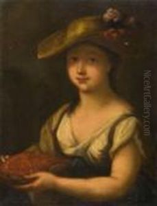 Jeune Fille Avec Un Panier De Fruits