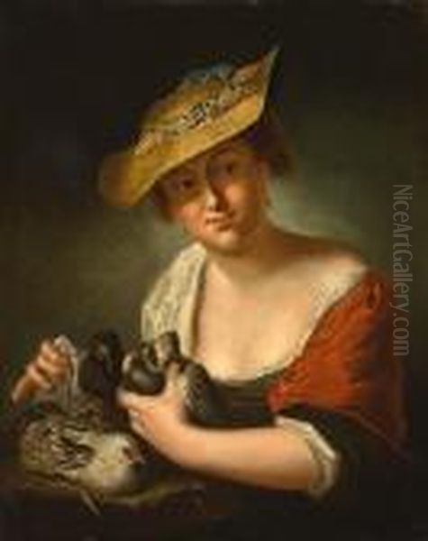 A Girl With Pigeons - view 1