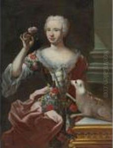 Portrait Of A Lady With A Dog by Antoine Pesne