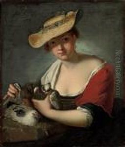 A Young Woman With Doves by Antoine Pesne