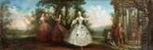 Mademoiselle Salle Surrounded By Musicians In A Park Landscape