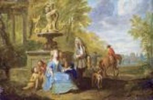 Depart Pour La Chasse Pres D'une Fontaine by Antoine Pesne
