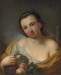 A Lady, Half-length, With A Basket Of Peaches, Plums Andgrapes