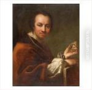 Portrait D'un Artiste Tenant Une
Miniature De La Main Gauche, La Main Droite Appuyee Sur Une Toile
Preparee. by Antoine Pesne