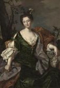 Portrait Of A Lady, 
Three-quarter-length, As Ceres, In Green Classical Dress And Brown Wrap,
 A Bunch Of Grapes In Her Left Hand, A Sickle In Her Right