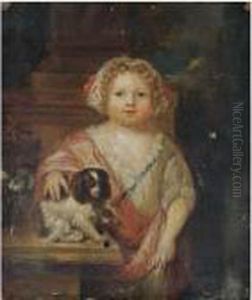 A Portrait Of A Young Girl, Three-quarter Length, With A Spaniel by Antoine Pesne