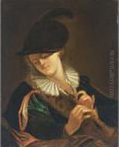 A Lady Playing A Flute by Antoine Pesne