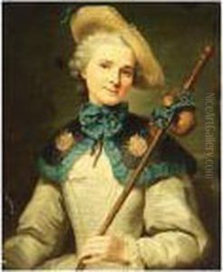 A Portrait Of A Lady Dressed As A Pilgrim, Standing Half-length, Wearing by Antoine Pesne
