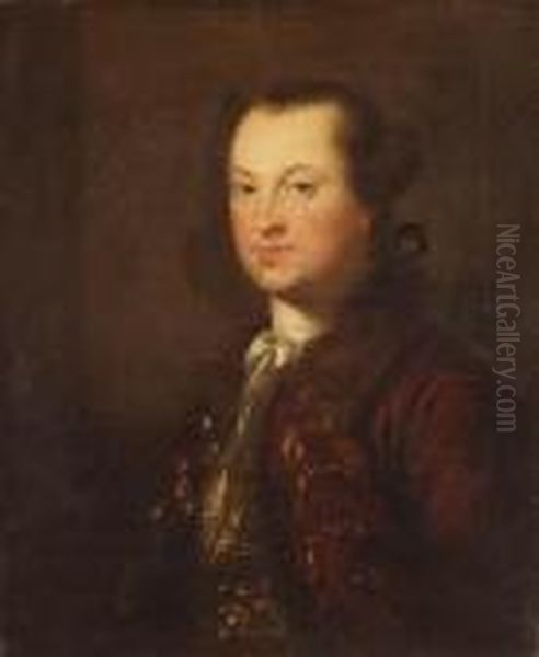 Portrait Of A Gentleman, Half
Length, Wearing A Maroon Jacket Witha Fur Collar And White Cravat - view 1