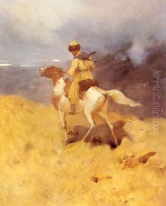 Horseman in a Mountainous Landscape by Franz Roubaud