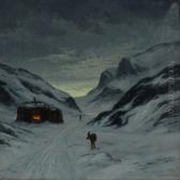 Greenlandic Landscape With People By A Hut - view 1