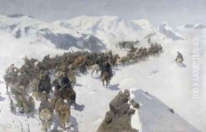 Count Argutinsky crossing the Caucasian Range, 1892 by Franz Roubaud