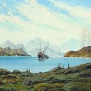A Greenland Fiord With Ship