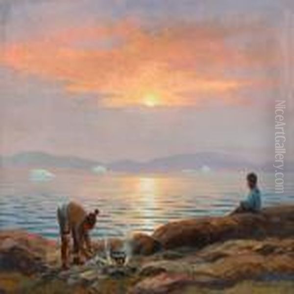 Costal Scenery With Inuits - view 1