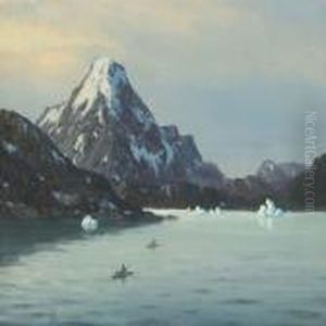 Inuit Hunters In Kayaks On A Fiord