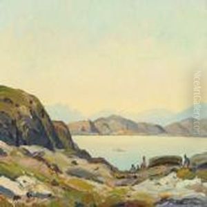 Greelandic Summer Landscape With People By The Fiord Greelandic Summer Landscape With People By The Fiord