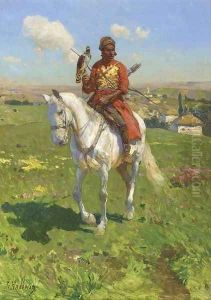 A Tcherkess falconeer by Franz Roubaud