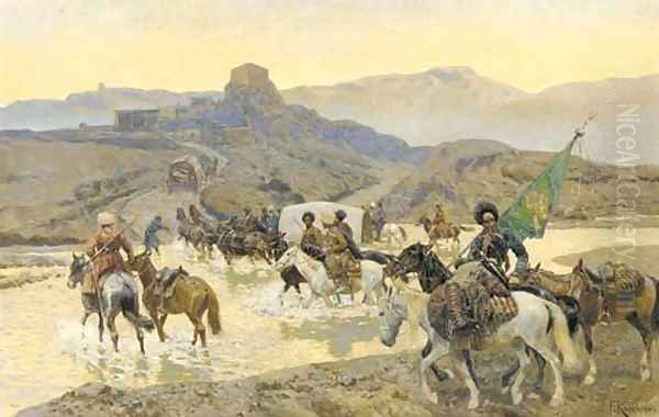 Circassian cavalry fording a stream - view 1