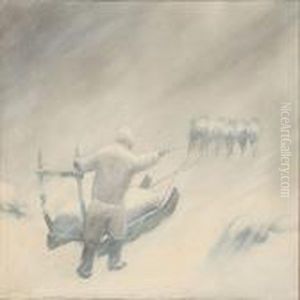 Inuit With A Dog Sledge In A Snow Storm Inuit With A Dog Sledge In A Snow Storm