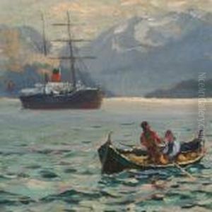 Scenery Fromscoresby Sund With Steamer And Cano