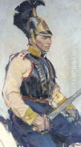 Study of a Russian Cuirassier by Franz Roubaud
