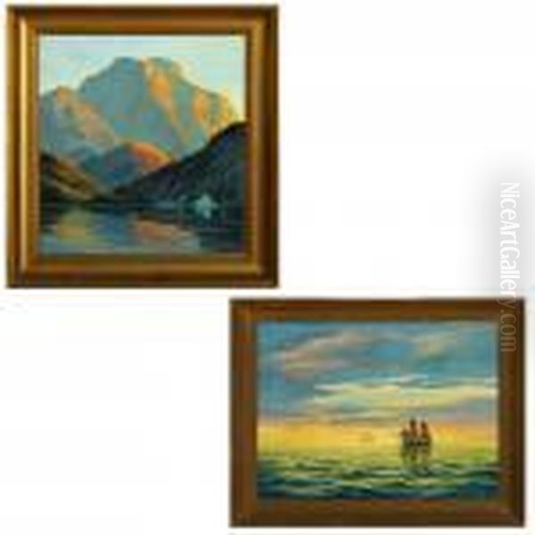 Greenlandic Inlet And Seascape With Sailing Ships - view 1
