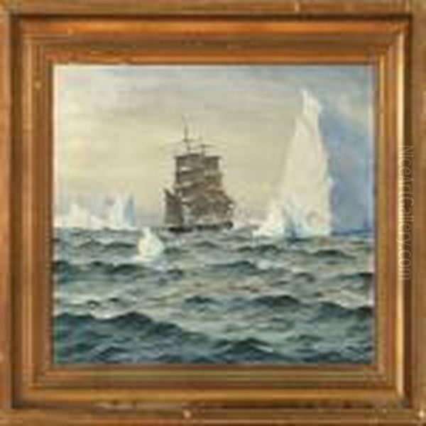 A Barque Passing Several Icebergs - view 1