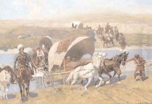 Kosaks on the move by Franz Roubaud