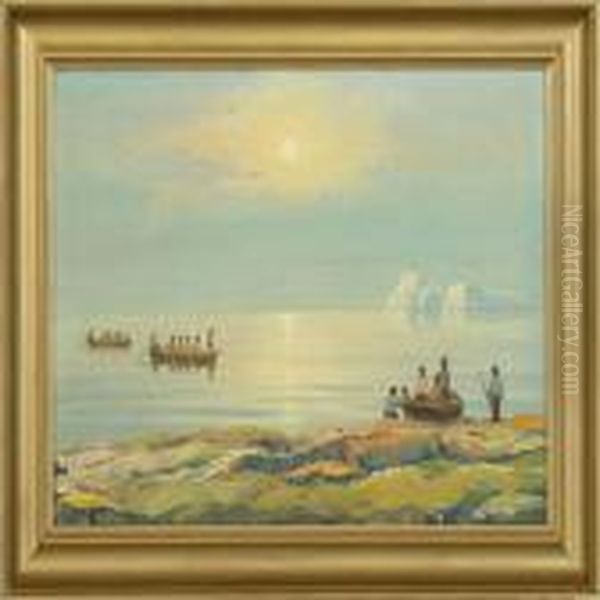 A Scene From Greenland With Boats And Figures In The Sunlight - view 1