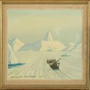 In Dog Sledgebetween Icebergs by Emanuel A. Petersen