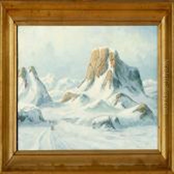 A Greenlandiclandscape With Sleighs Through The Mountains - view 1
