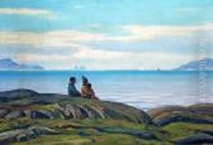"sommerdag I Diskobugten, Nordgronland". Signed Emanuel A Petersen